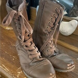 Time and Tru Brown Combat Boots with Distressed Finish